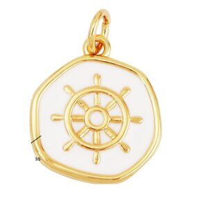 Gold & White Nautical Sailing Enamel Pendant